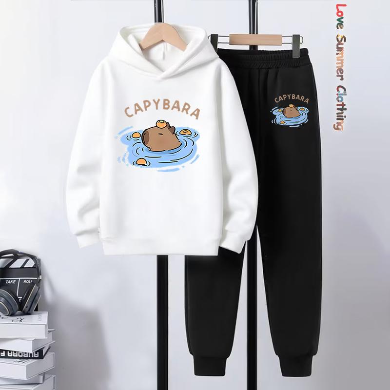 2pcs Boys Capybara Hoodie Joggers Set Kids Cozy Outfit Capybara Playwear Machine Washable Sports Active Boys Perfect Outdoor