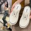 2025 новые повседневные парусиновые туфли без каблука, универсальные, ленивые, на платформе с одним педалем, сумка-голова, полушлепанцы, женские летние