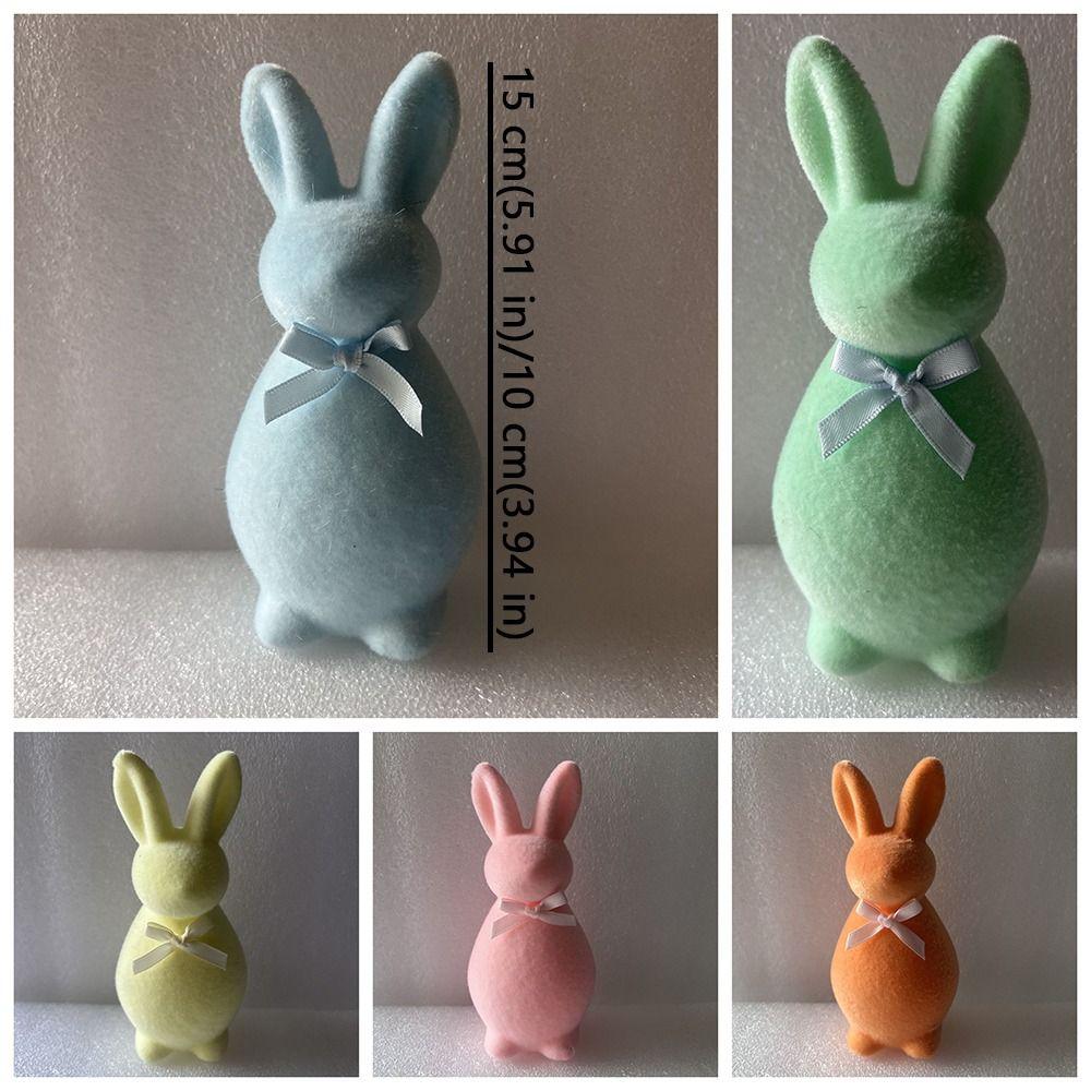 Plush Easter Bunny Statue with Bow Rabbit Gnome Doll Easter Holiday Bunny Sculpture Indoor Table