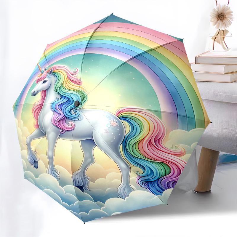 Unicorn, Rainbow- Automatic umbrella, Four Seasons Portable Folding Umbrella, Suitable for Men and Women, Travel, Daily Compact Umbrella, Ou