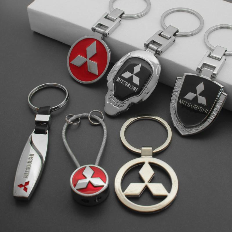 1Pc 3D Metal/Leather Car Logo Keychain For Mitsubishi Lancer Outlander Pajero ASX EX L200 Colt Auto Key Chain Key Ring Accessory