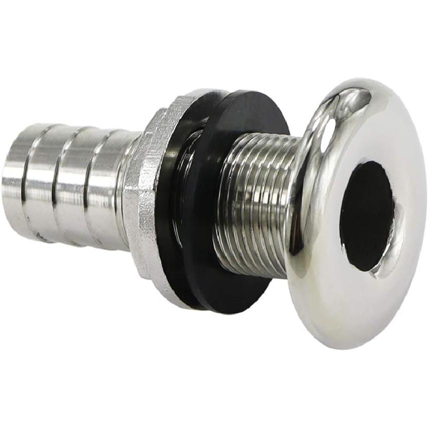 keehui 316 Stainless Steel Durable Combo Stainless Steel Thru-Hull Fitting w/Nut with Custom Gasket Boat Plumbing Fittings for Boats, Yachts, Marine