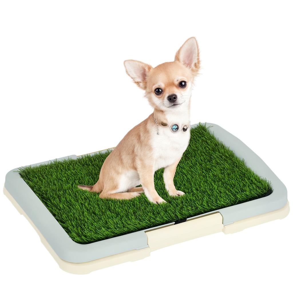 3-Layer Dog Litter Box with Synthetic Grass, Grid and Bottom Tray, 46.5x34x5.5 cm