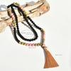 108 Mala Beads Long Necklace Boho Style Tassel Pendant Natural Stone Rhodochrosite Unakite Black Onyx Handmade Zircon Gift