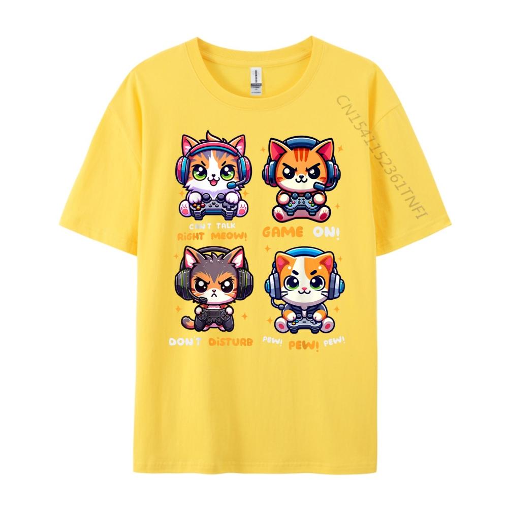 Gamer Cat Funny Gaming Video Games Pew Kawaii Cat Tee Shirts for Men 3XL Men Clothing Printed TShirt