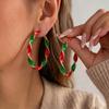 Christmas Red White Enamel Spiral Twisted Hoop Earrings For Women Candy Cane Color Round Circle Earring Xmas Holiday Jewelry