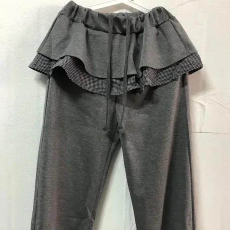 Европейские и американские женские осенне-зимние милые маленькие сетчатые пэчворк-юбки с листьями лотоса повседневные брюки с эластичной талией