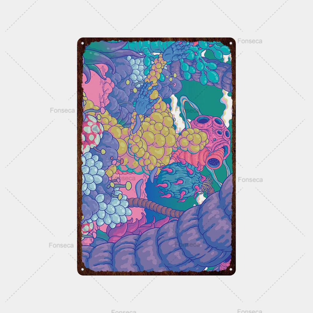 Цветная странная планета, металлическая вывеска, ретро жестяная вывеска, металлический ретро-бар, ретро украшение стены, бар, клуб, человек, отверстие, металлический плакат