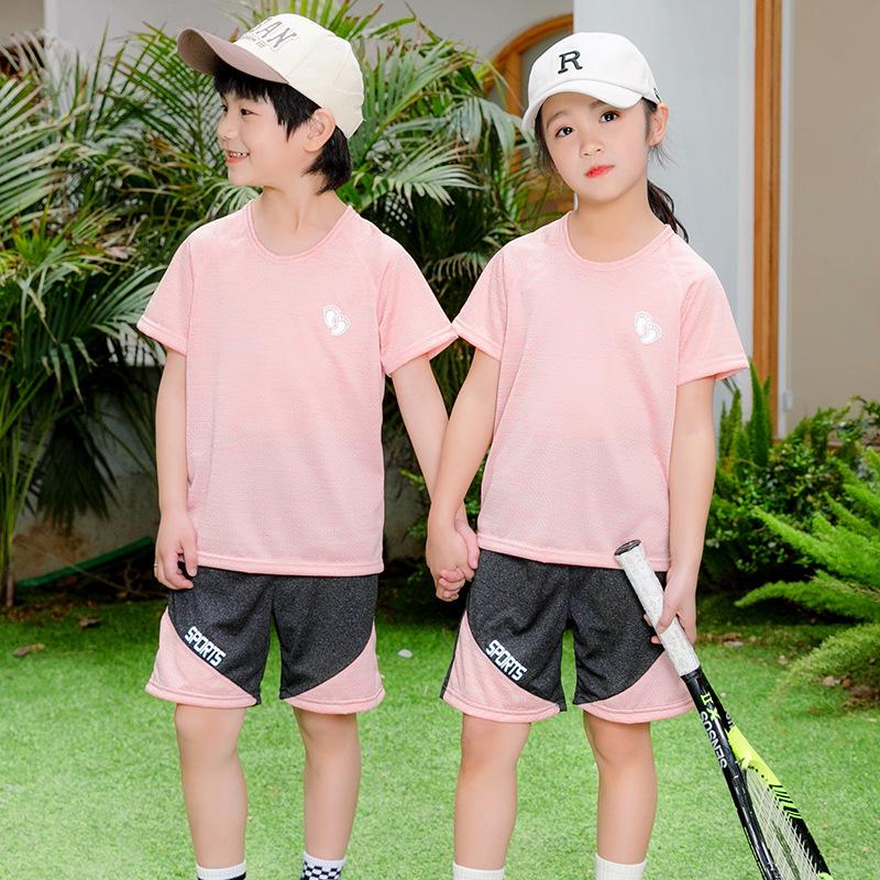 Детский летний быстросохнущий сетчатый костюм с короткими рукавами для мальчиков, спортивная одежда для девочек