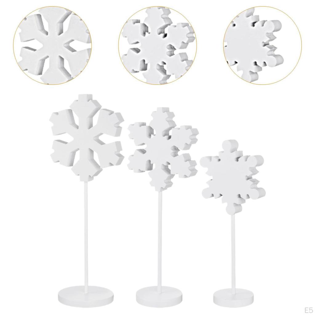 3 Pieces Snowflake Ornaments Wooden Centerpiece Holiday Decor Collection Winter