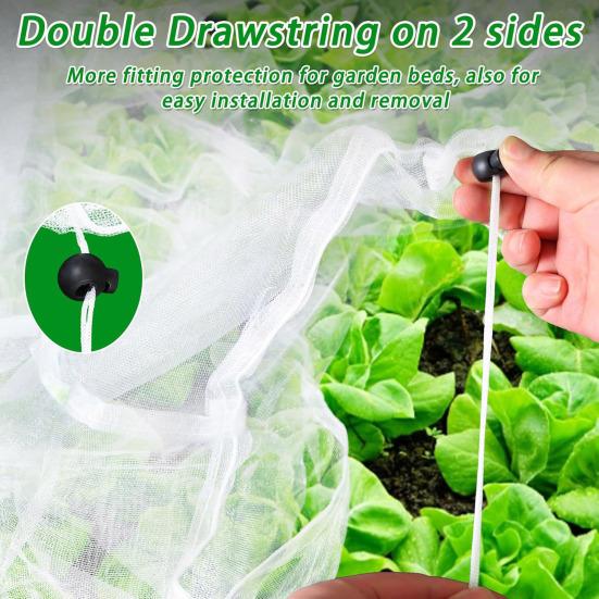 Garden Bed Cover Netting Plant Insect Barrier Netting with Drawstring Fine Mesh Bird Netting for Raised Garden Bed Planter Box Protection from Animal