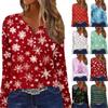 Длинные рукава женские топы цветочный принт винтажная мода повседневные свободные с V-образным вырезом рубашки больших размеров Рождество