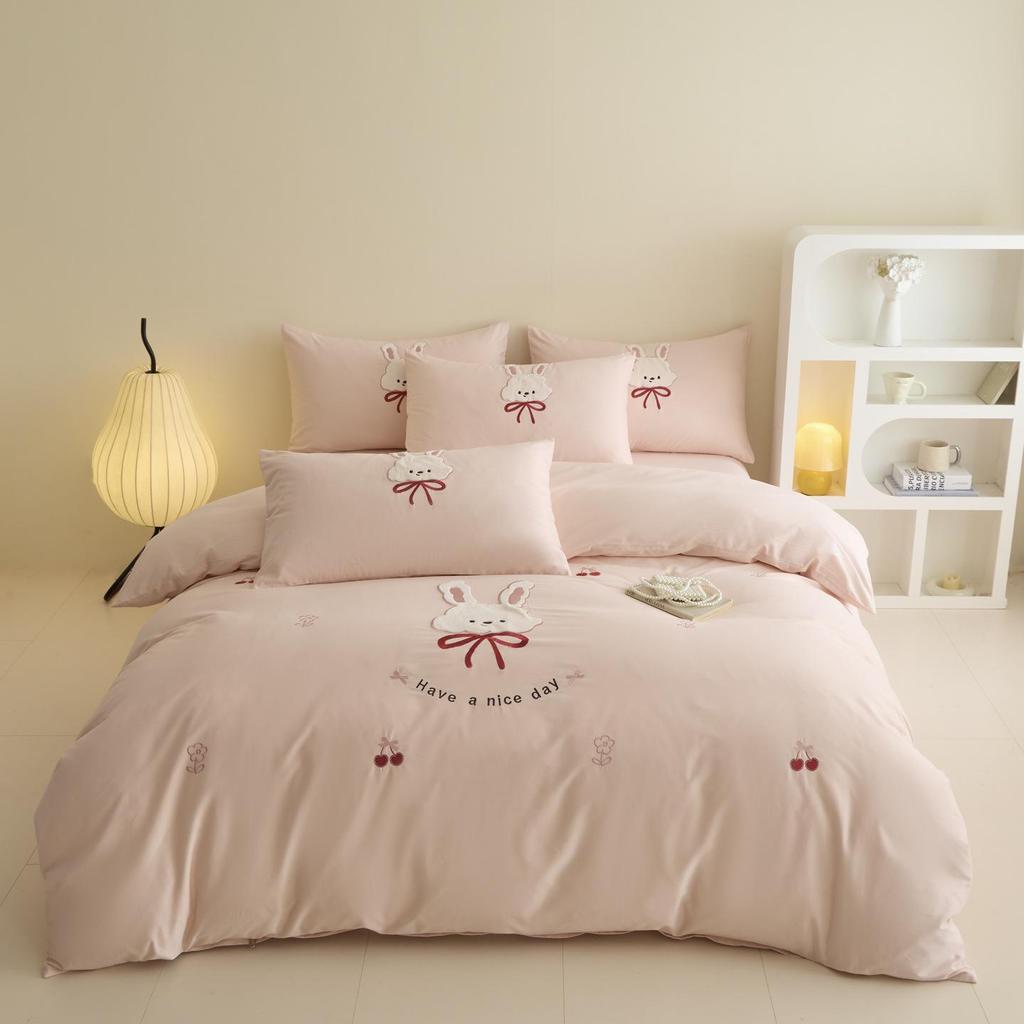 2026 Luxury Pure Cotton Embroidery Bedding Set - Four-Piece Brushed Cotton Duvet Cover & Sheets.