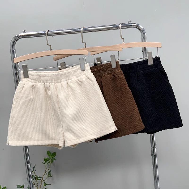 Женские вельветовые шорты в корейском стиле 2024 года: Высокая посадка, широкий крой, повседневный свободный крой для осени/зимы