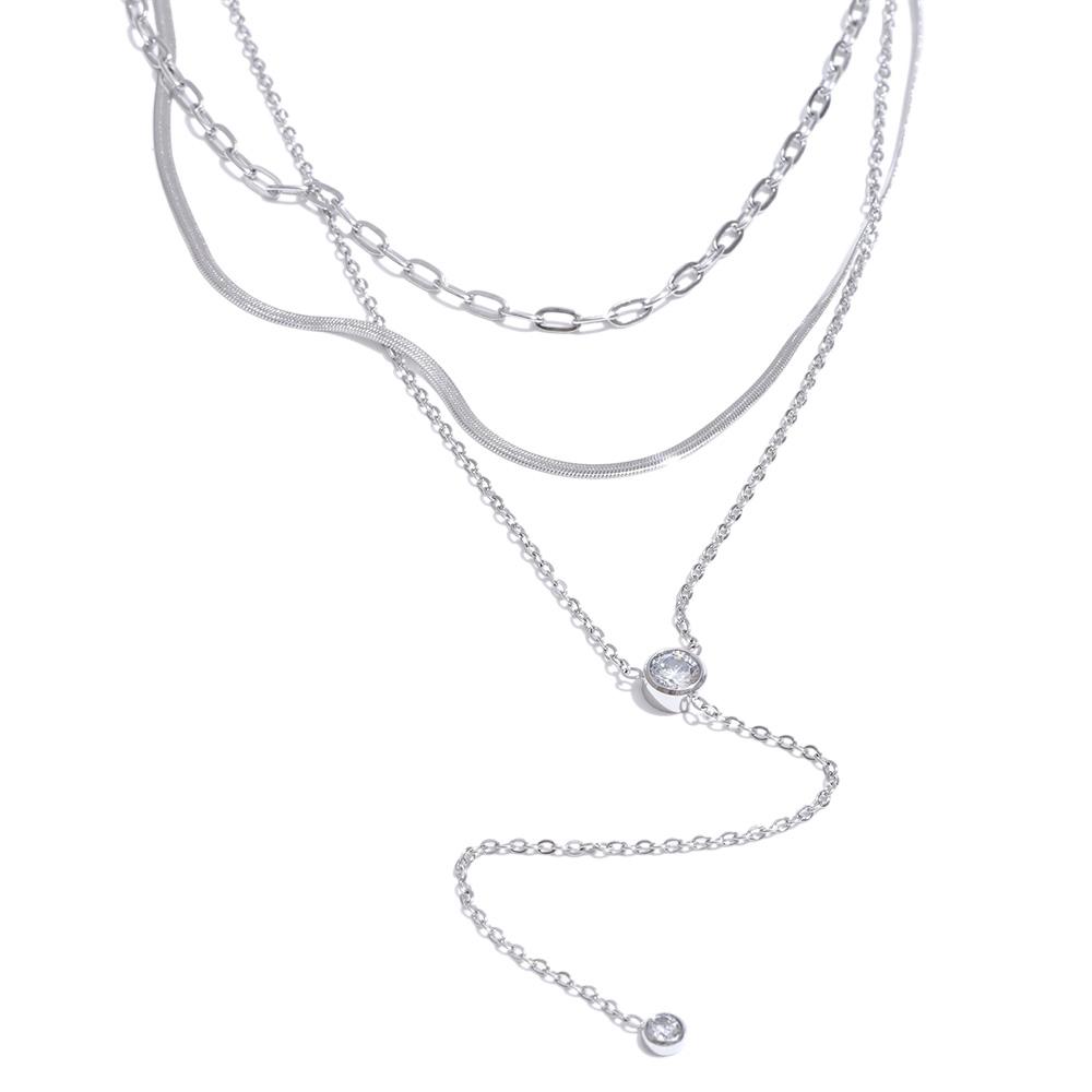 Yhpup Stainless Steel Layered Snake Chain Zirconia Drop Stacking Necklace Temperament Chic Charm Bib Jewelry Gift Waterproof