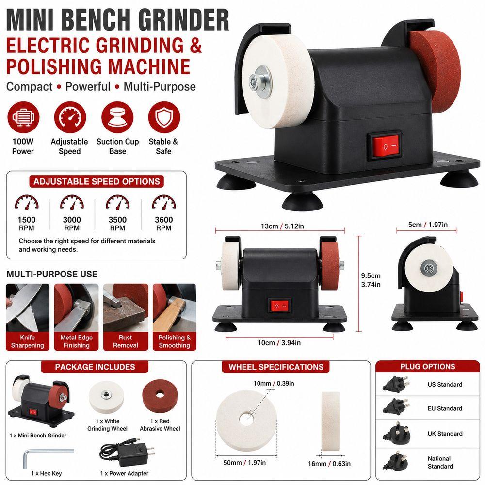 Adjustable Speed Desktop Grinding Machine Abrasive Wheels Electric Grinder for Home
