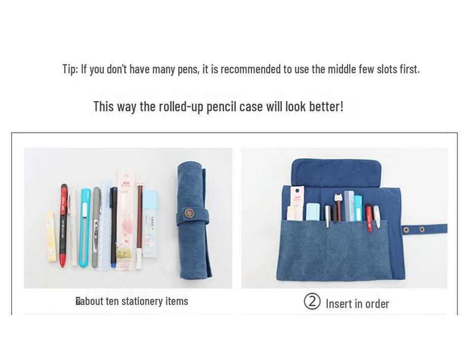 Японский ретро литературный холщовый скручивающийся пенал для студентов - Большой, Средний, Маленький