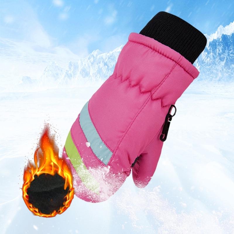 2-5 лет Водонепроницаемые Детские Лыжные Перчатки Зимние Велосипедные Перчатки Противоскользящие Перчатки Теплые Толстые Флисовые Митенки для Сноубординга Перчатки