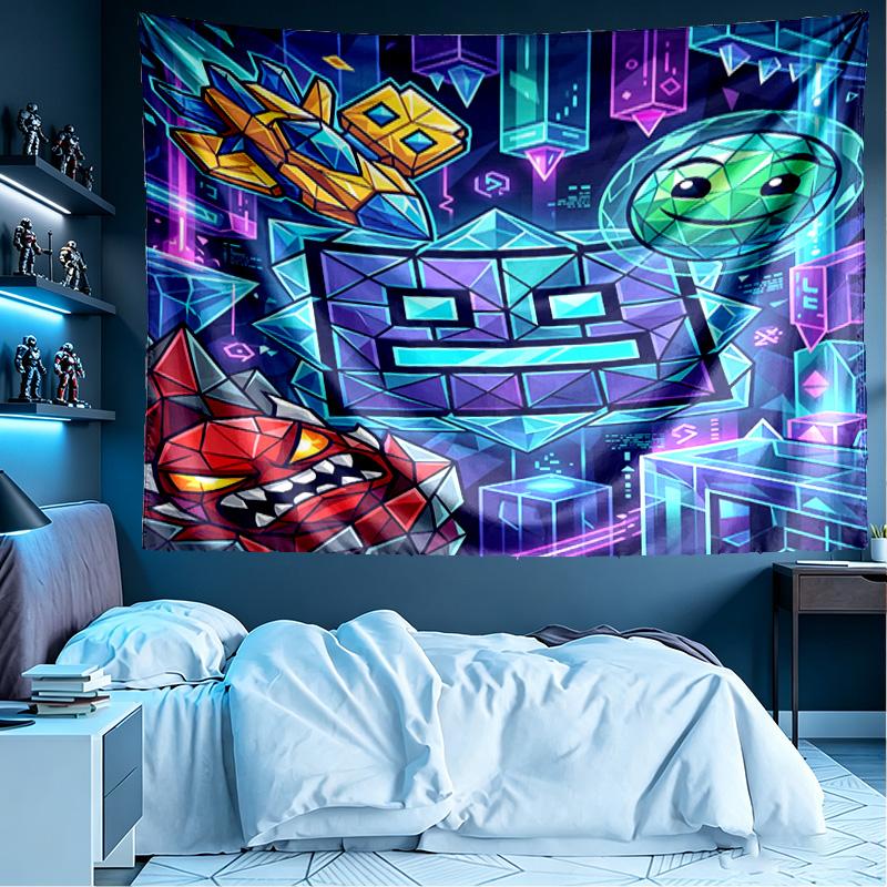 Гобелен с принтом Geometry Dash, Легкое настенное панно, для спальни, общежития, гостиной, домашнего арт-декора, подарок на день рождения, Рождество для друзей