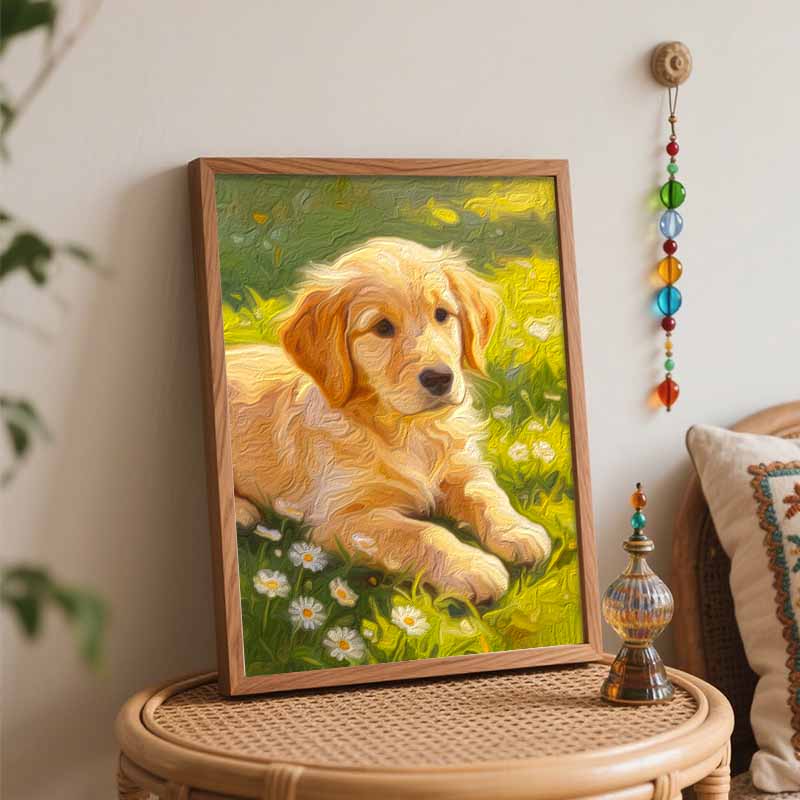 Масляная живопись щенок золотистого ретривера в цветах ромашки цифровой набор для рисования ручная поделка DIY painting украшение для дома картина