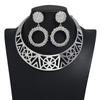 Solid Fashion Color Hollow Design Women Metal Necklace Collar Round Earring Set