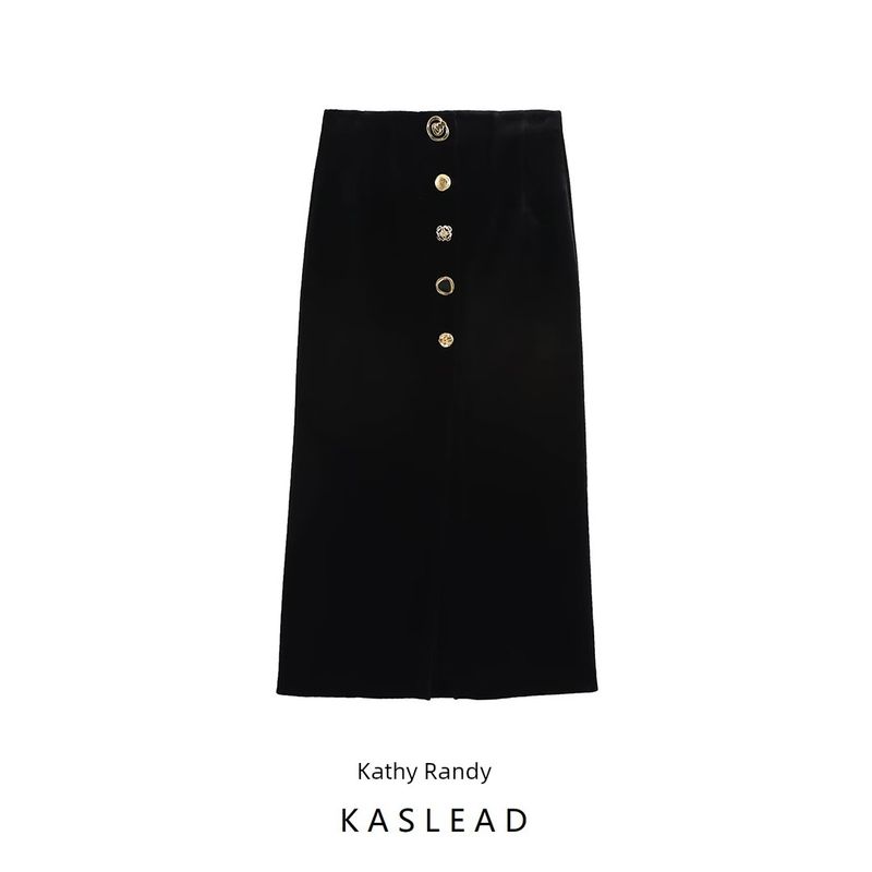 Kaslead New Arrival Women's Clothing Fashion Style Fashion Velvet Mid Length Long Length Straight Skirt 4043118