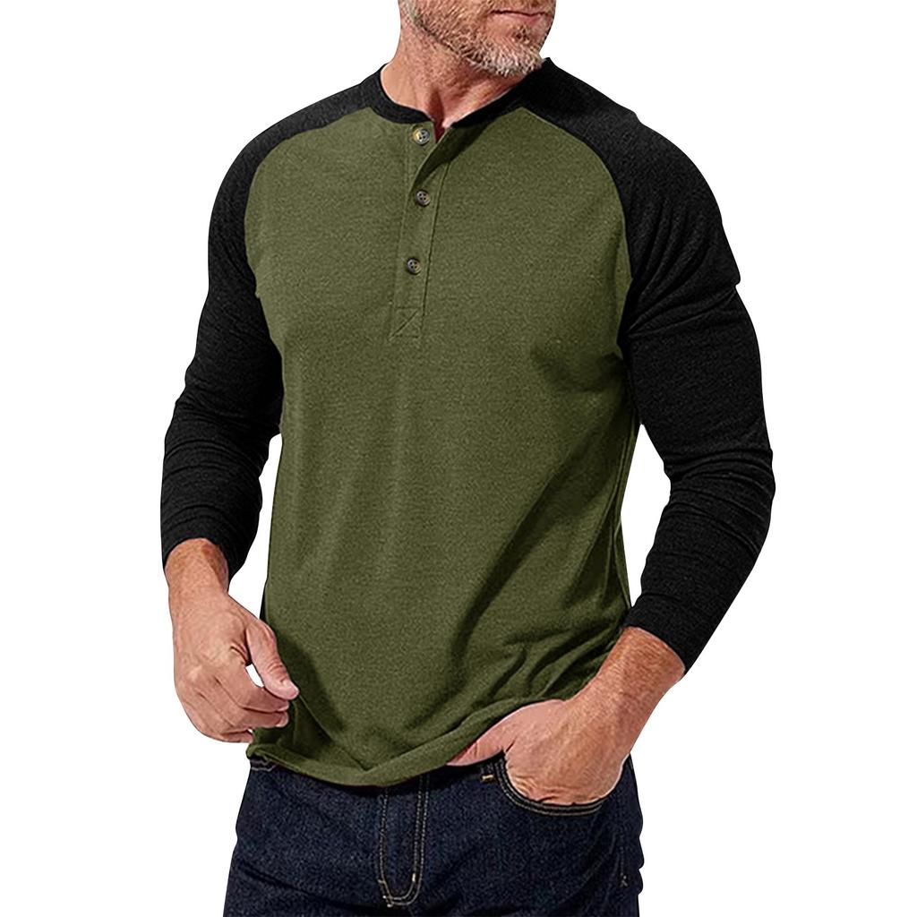 Men's Long Sleeved Color Blocked Shirt Men's Round Neck T-shirt