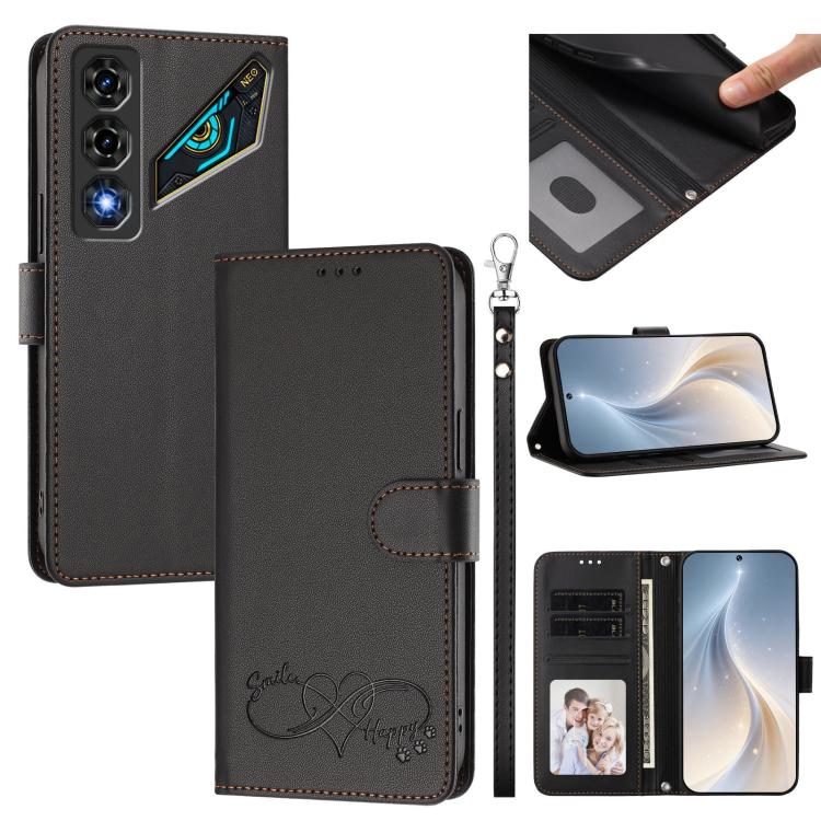 Happy Heart Pattern Magnetic Closure Vegan Leather Phone Case With Wrist Strap For ZTE Blade A56 4G