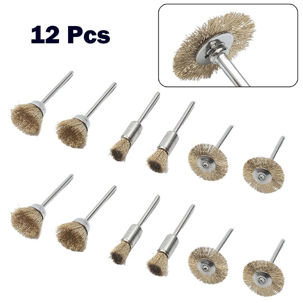 12pcs/Set Wire Brushes Kit Bowl Type 15mm Straight Type 8mm T Type 22mm