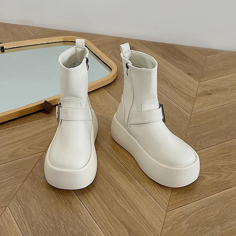 Модные женские короткие сапоги на толстой подошве с пряжкой на ремне, водонепроницаемые туфли на платформе, осень-зима, женские ботильоны