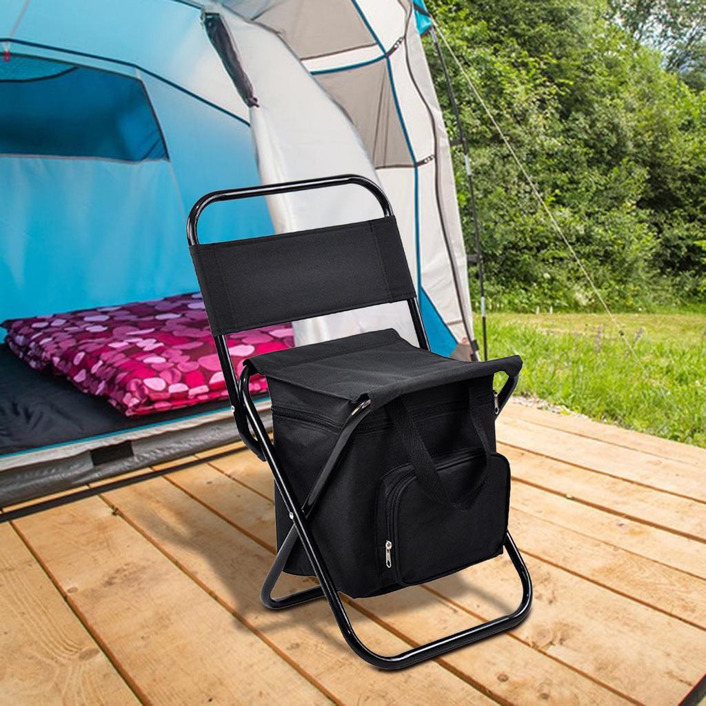 Camping Chair Cool Bag Outdoor Backrest Stool Fishing Folding for
