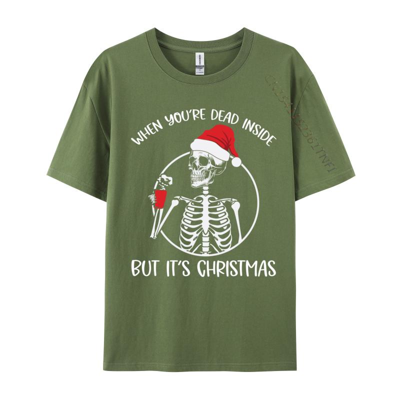 Coffee Skeleton When You're Dead Inside But It Is Christmas T Shirts Men T Shirt Cotton Oversized Tee Tops