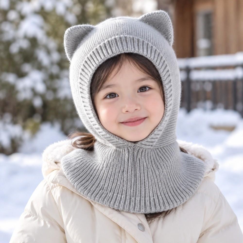Thickened Warm Cat Ear Knit Cap Breathable Kids Scarf Hat Gift Balaclava Hooded Beanie Snow