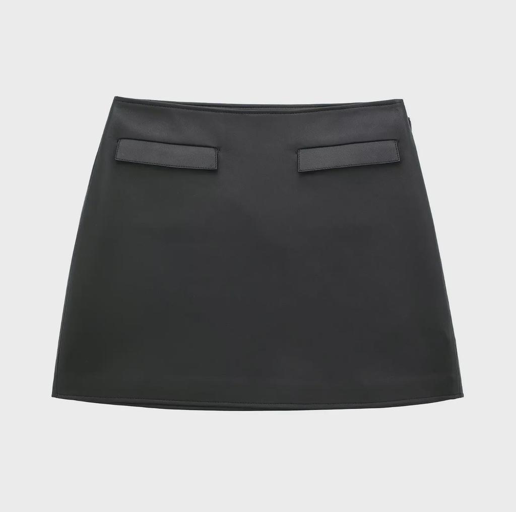 Женская черная куртка из искусственной кожи и юбка в комплекте - Весенняя коллекция