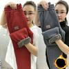 Women Autumn Winter Warm Sweatpants High Waist Drawstring Pockets Solid Color Casual Trousers Fleece Lining Thick Harem Pants