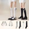 Ladies Spring and Summer Solid Color Sweet Tie Bow Calf Socks