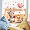 Игривый медведь и белка с сердечками на День святого Валентина, милые наклейки-аппликации с животными для стеклянного окна и домашнего декора