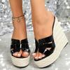 Fashion Fashion Weave Wedge Slippers Women 14 Cm Super High Heel Platform Sandals Summer Sexy Open Toe Brand Designer Slide Sandals