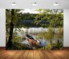 Rustic Boat Pond Landscape Tapestry Wall Art Nature Woodland Scene Home Decor Printed Canvas Picture Abstract Tropical River Mur