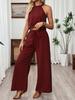 1116 European and American women's clothing spring and summer solid color sleeveless neck hanging two-piece set casual vest wide-leg pants trousers 