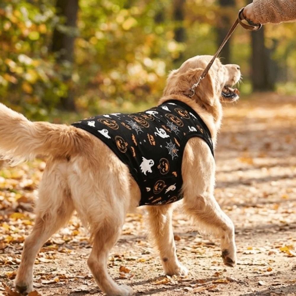 Stretchy Pet Pumpkin Print Vest Lightweight Dog Sunscreen Shirt Costume Outfit