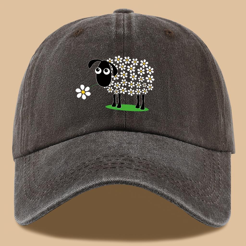Cute Floral Grassland Sheep Print Truck Driver Hat and Retro Washed Baseball Cap Vacation Beach Sun Hat