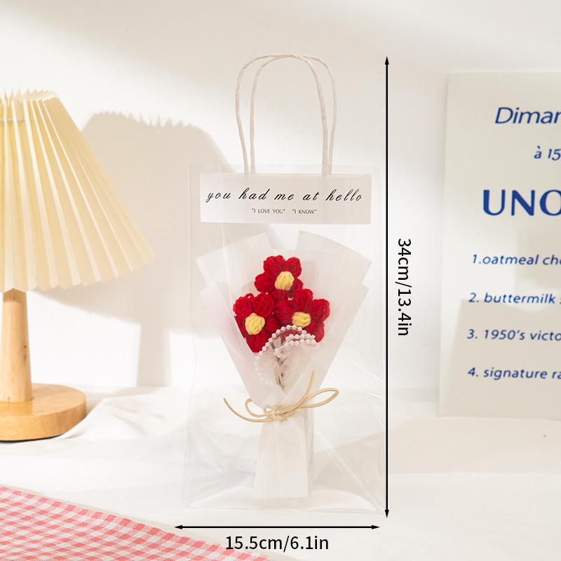 Букет вязаных цветов Выпускной букет 2025 Букет с кавайным мишкой Ручной работы Подарок на выпускной для учителей и студентов