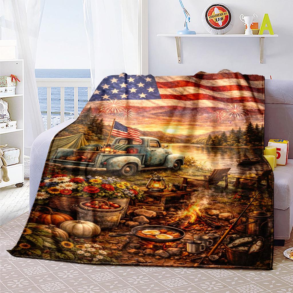 1PC Tractor Farmhouse Scene Blanket Soft Comfortable All Seasons Suitable Sofa Office Travel Festive Gift