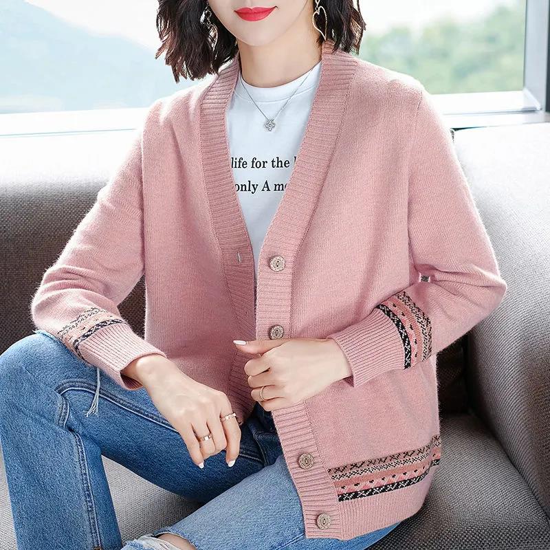 Осень-зима вязаный женский кардиган свободный уличный вязаный свитер пальто с v-образным вырезом вязаный кардиган женская куртка