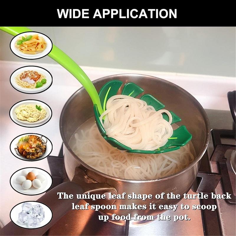 Green Leaf Spoon 2Pcs, Kitchen Noodle Spoon Filter for Spaghetti Dumpling