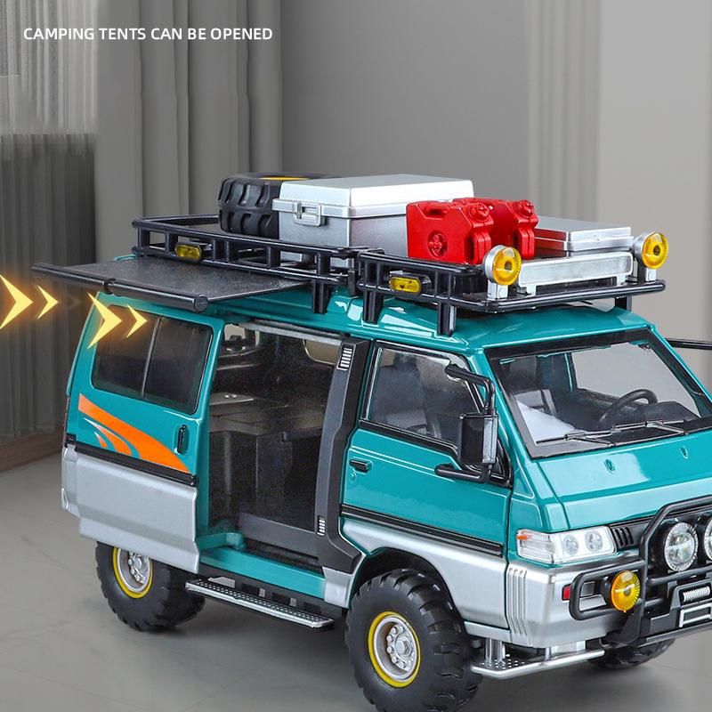 1/24 Mitsubishi Delica Mini Внедорожник ФУРГОН Дом на колесах Автомодель из сплава Со звуком и светом Детская игрушка Коллекционная вещь Подарок на день рождения