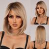 Blonde Wigs for Women Shoulder Length Layered Synthetic Wig with Dark Roots Ombre Light Blonde Hair for Daily Party
