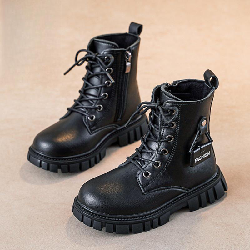Girls' Leather Short Boots Autumn and Winter Korean Version Fashionable Princess Boots, Middle-aged Girls' Single Boots, Children's Martin Boots