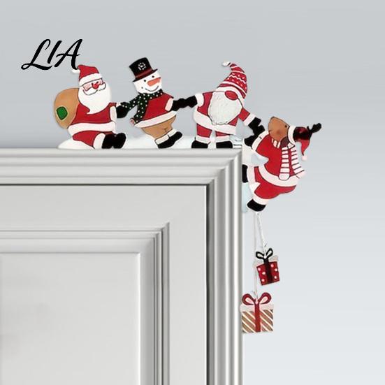 Decorative Door Corner Sign Wooden Christmas Decor, Santa & Snowman Frame Festive Hanger Topper, Cute Top Ornament for Home Decoration Holiday Decor